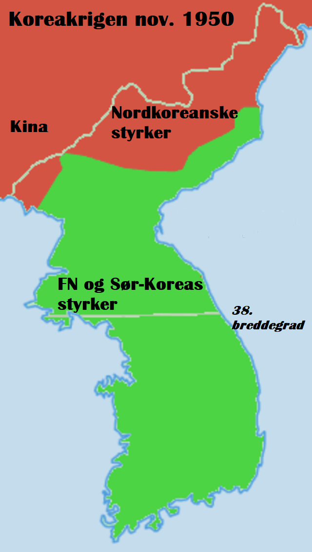 Situasjonen i Koreakrigen november 1950. Foto: Roke / Wikimedia Commons