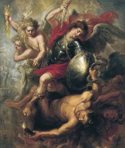 Foto av maleriet «St. Mikael kaster ut Lucifer og de opprørske englene» av Peter Paul Rubens (1577-1640), malt i 1622. Foto: Wikimedia Commons